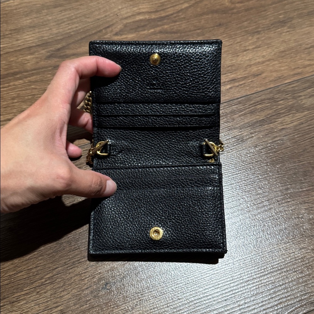 Gucci Horsebit Black Leather Chain Wallet Gold Chain Crossbody Wallet on Chain - Picture 2 of 7
